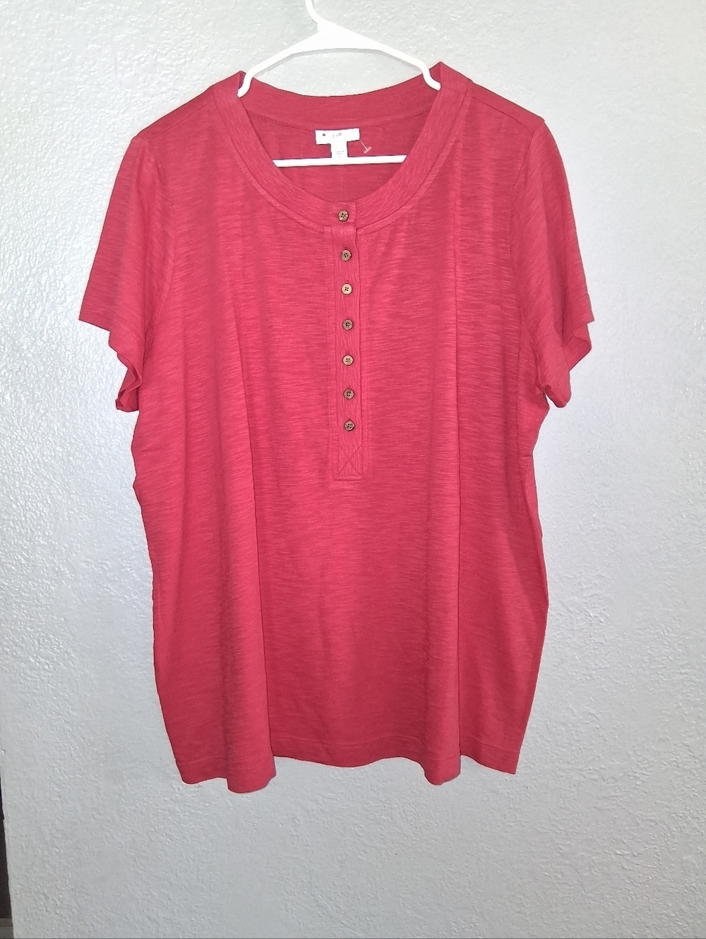 J Jill NWT Cotton Modal Red 1/2 Button Henley XL